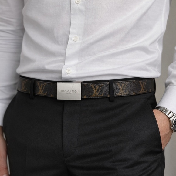Authentic Louis Vuitton monogram belt silver buckle size 85/34 w certificate